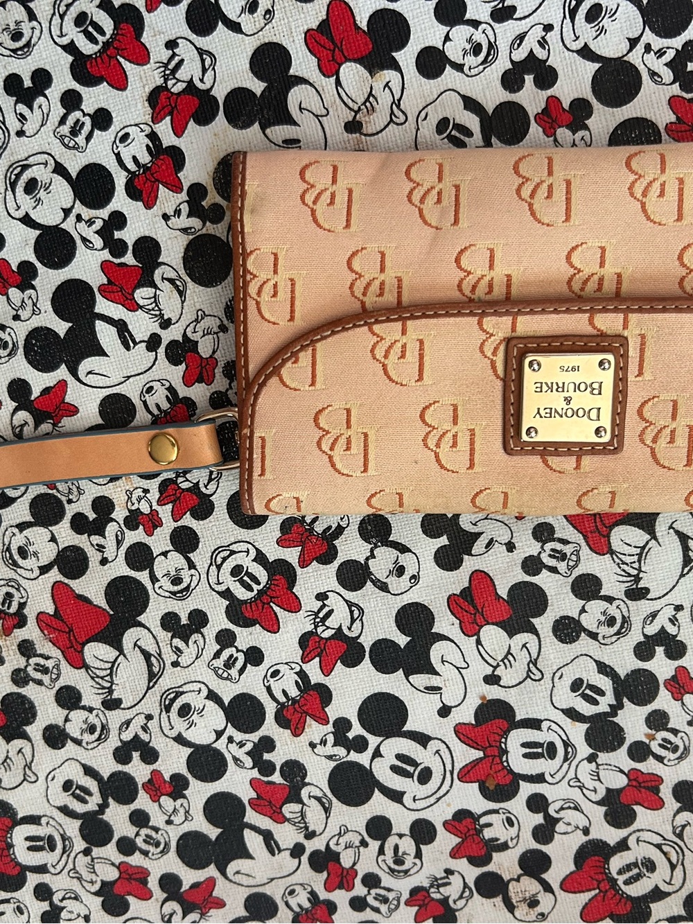 Dooney & Bourke Beige Tan Signature Wristlet with Logo Plaque